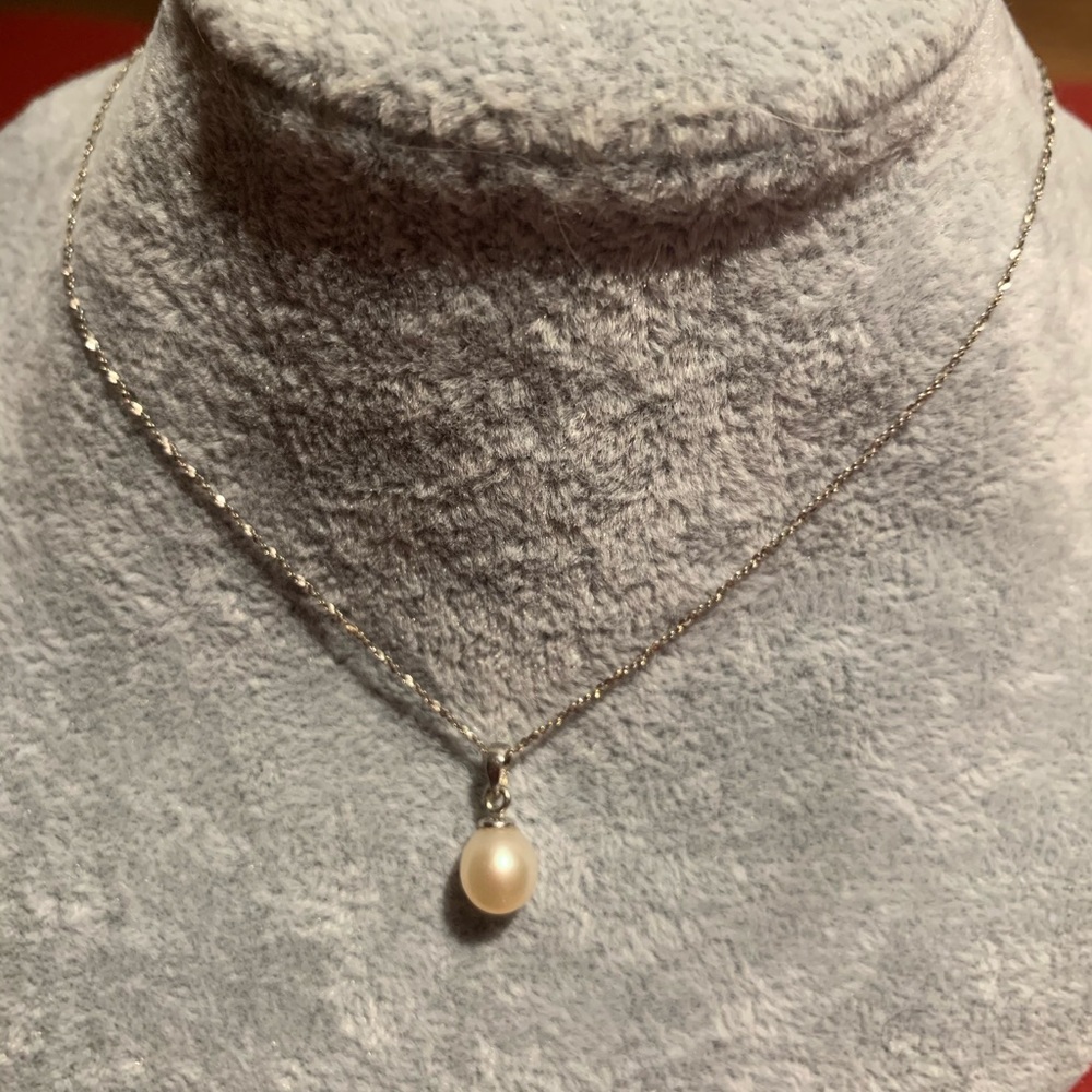 18K white gold real pearl necklace
